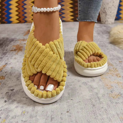 Crisscross Open Toe Platform Slippers