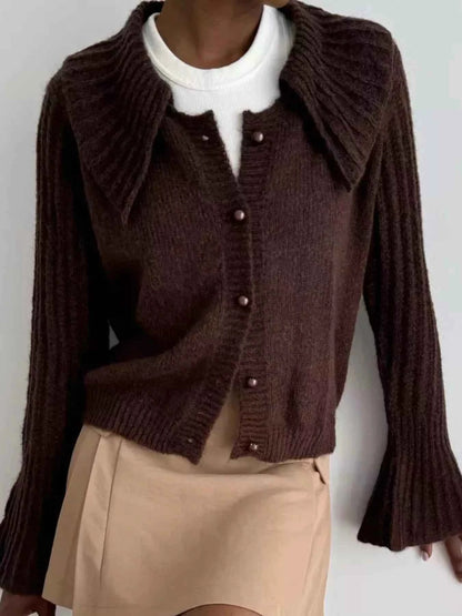 Button Up Flare Sleeve Cardigan