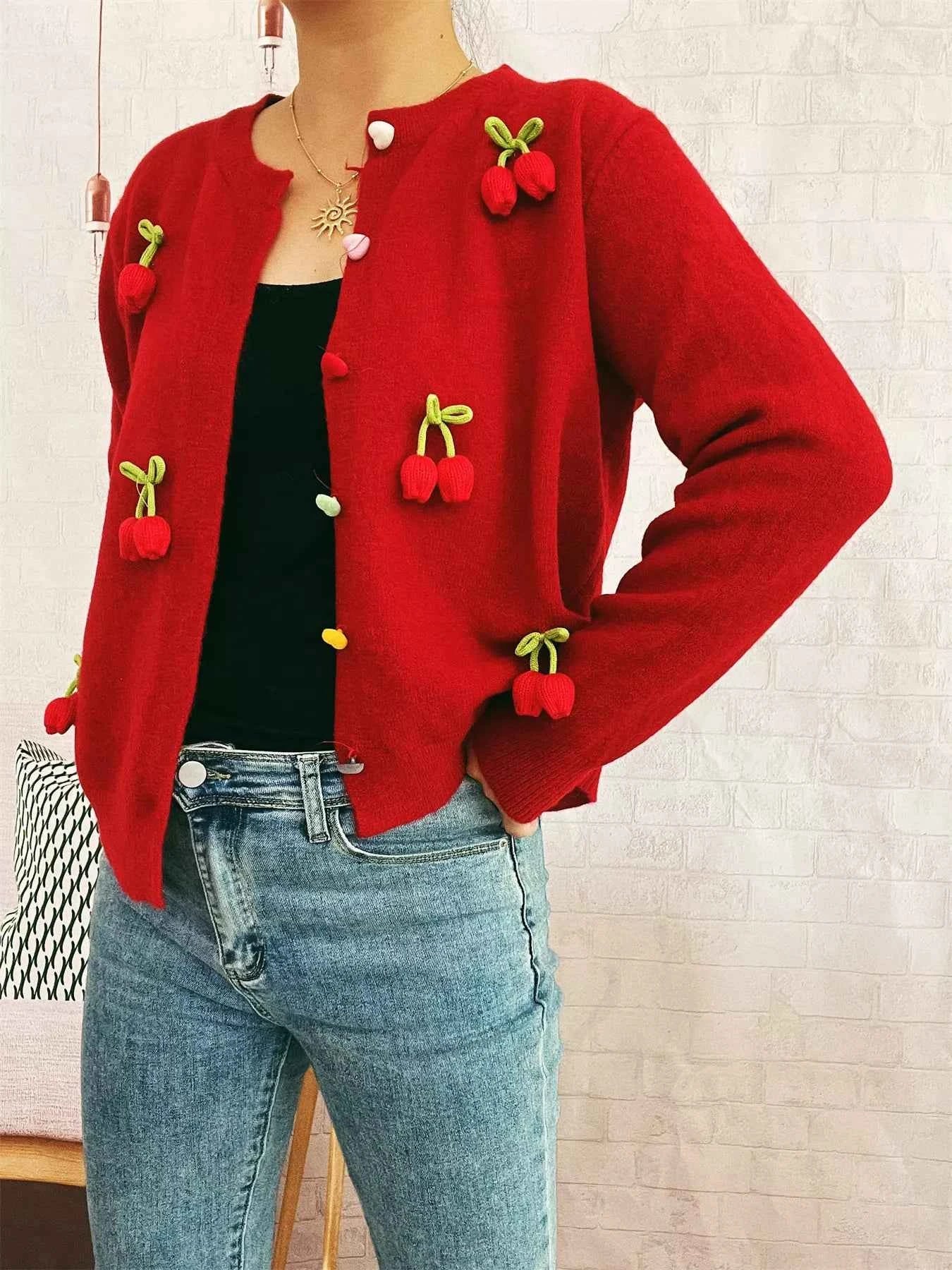 Flower Button Up Long Sleeve Cardigan