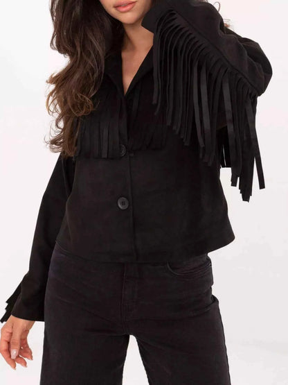 Fringe Button Up Suede Jacket