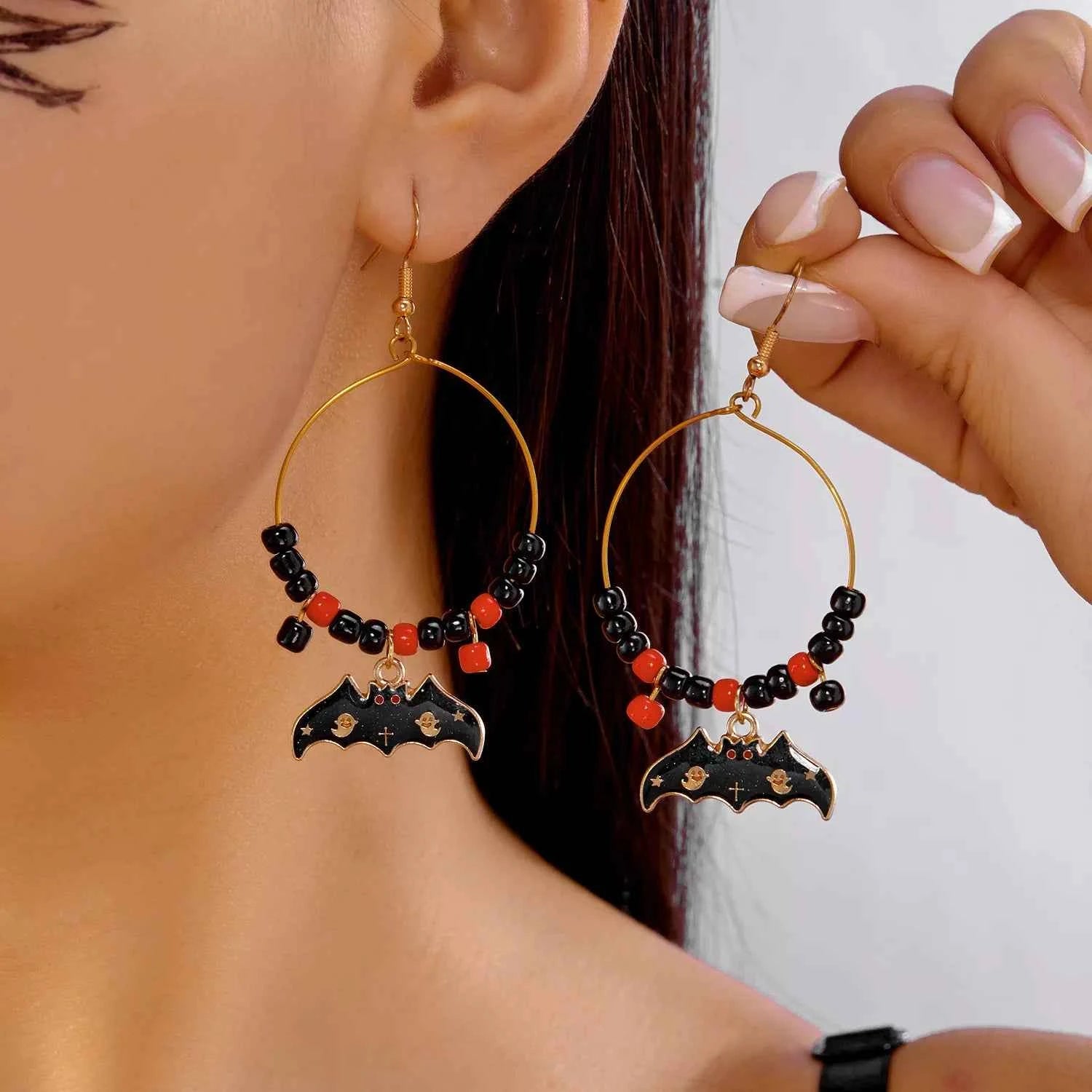 Halloween Bat Charm Hoop Earrings