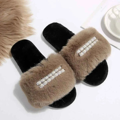 Rhinestone Open Toe Flats Slippers
