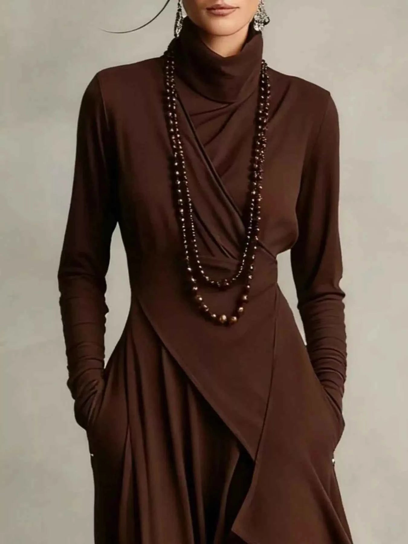 Full Size Asymmetrical Hem Turtleneck Dress Plus Size
