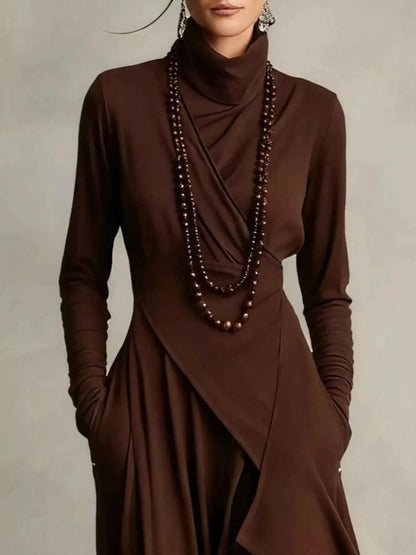 Full Size Asymmetrical Hem Turtleneck Dress Plus Size