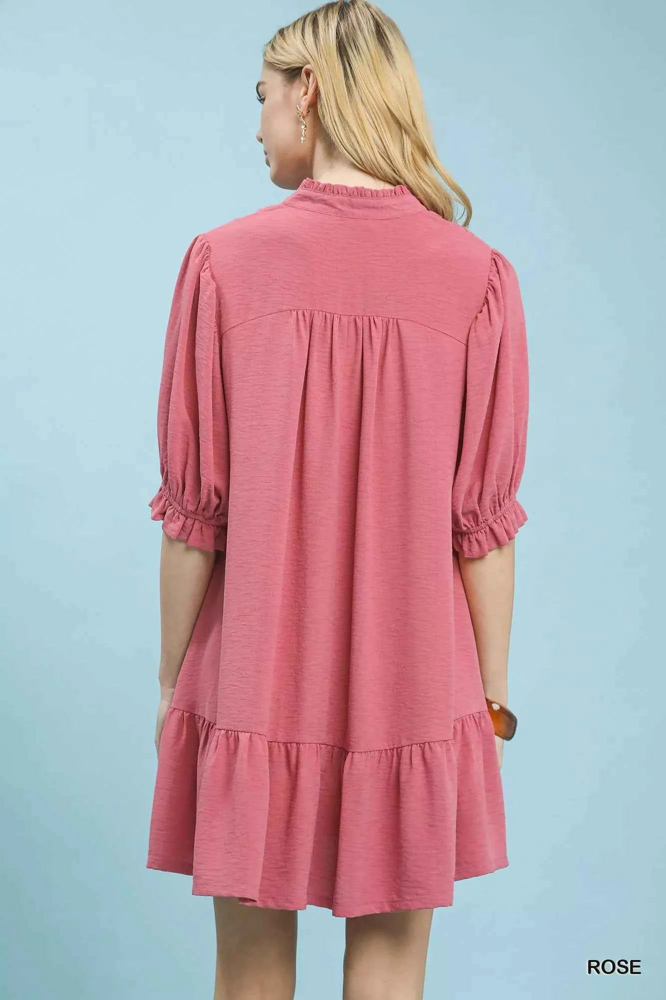 Umgee Lace Yoke Tiered Mini Dress