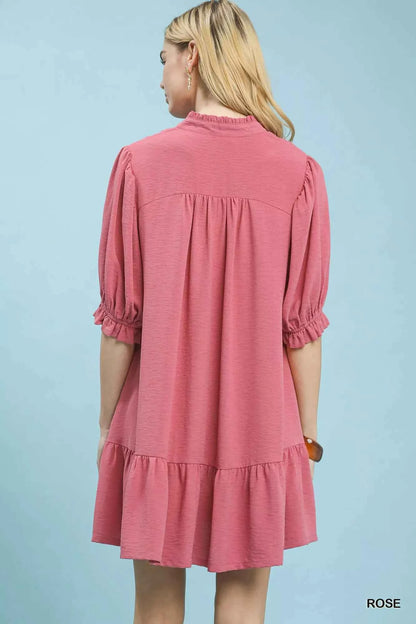 Umgee Lace Yoke Tiered Mini Dress