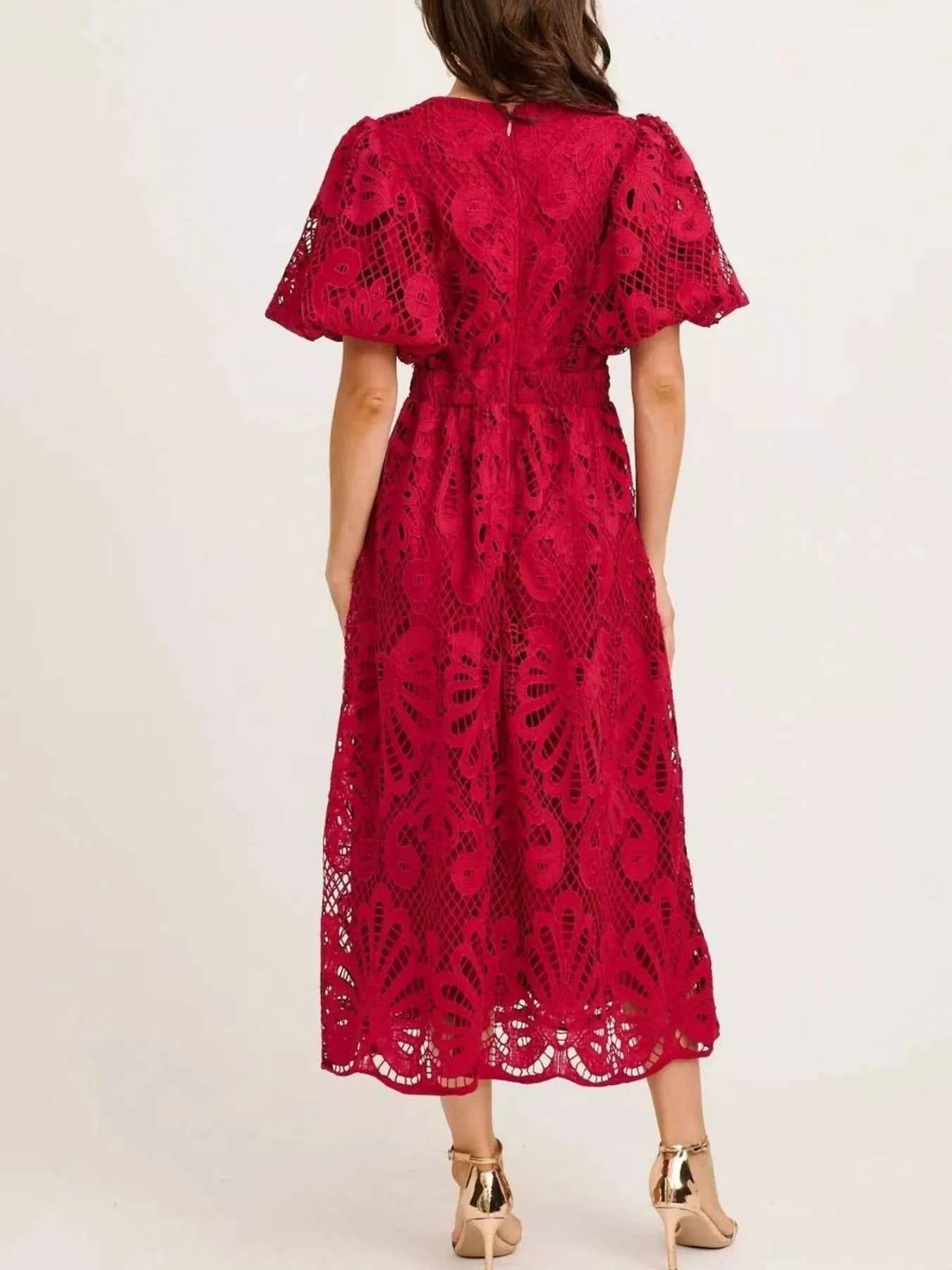 Lace Puff Sleeve Midi Dress