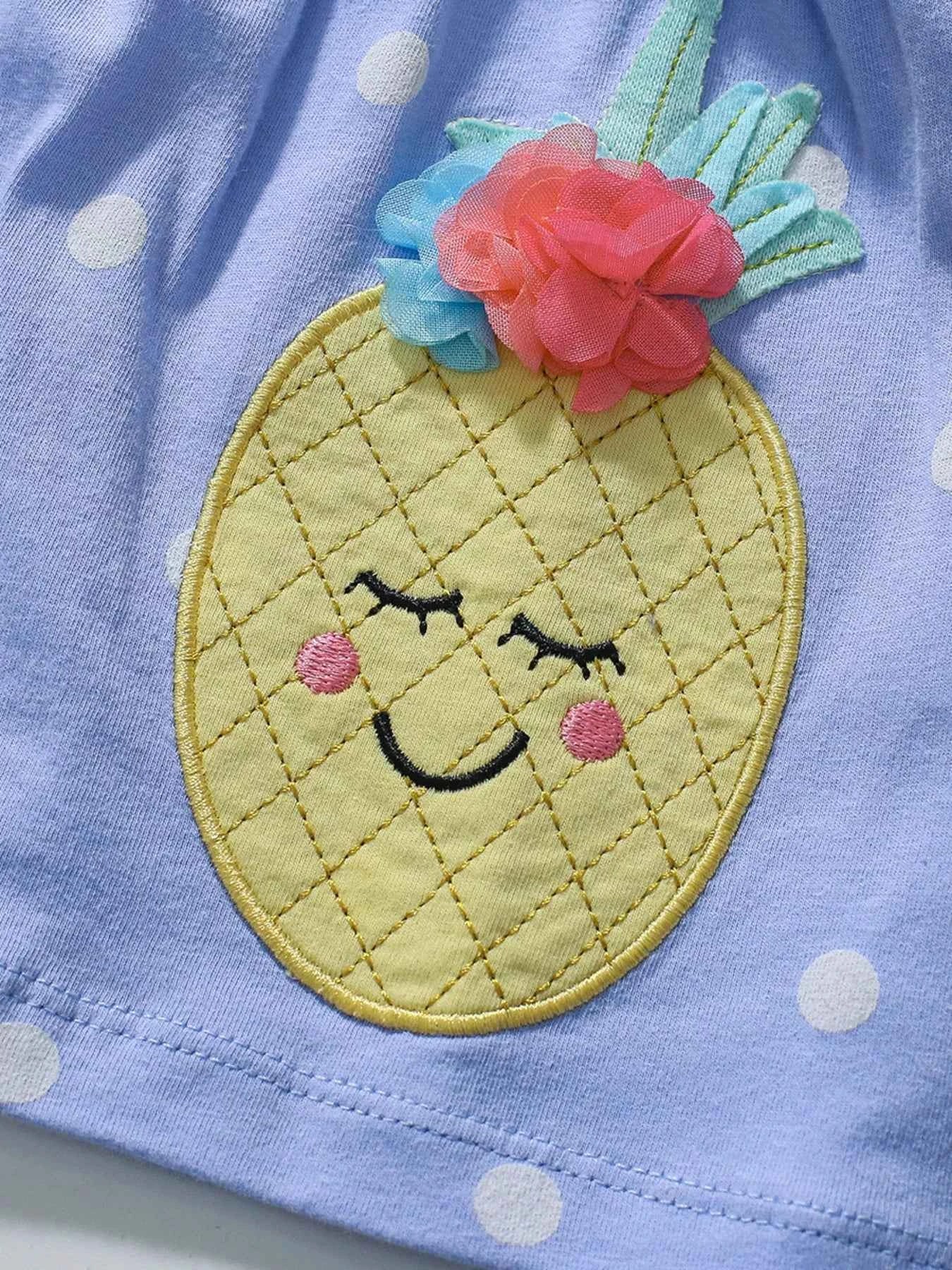 Children's Pineapple Applique Polka Dot Tee and Shorts Set
