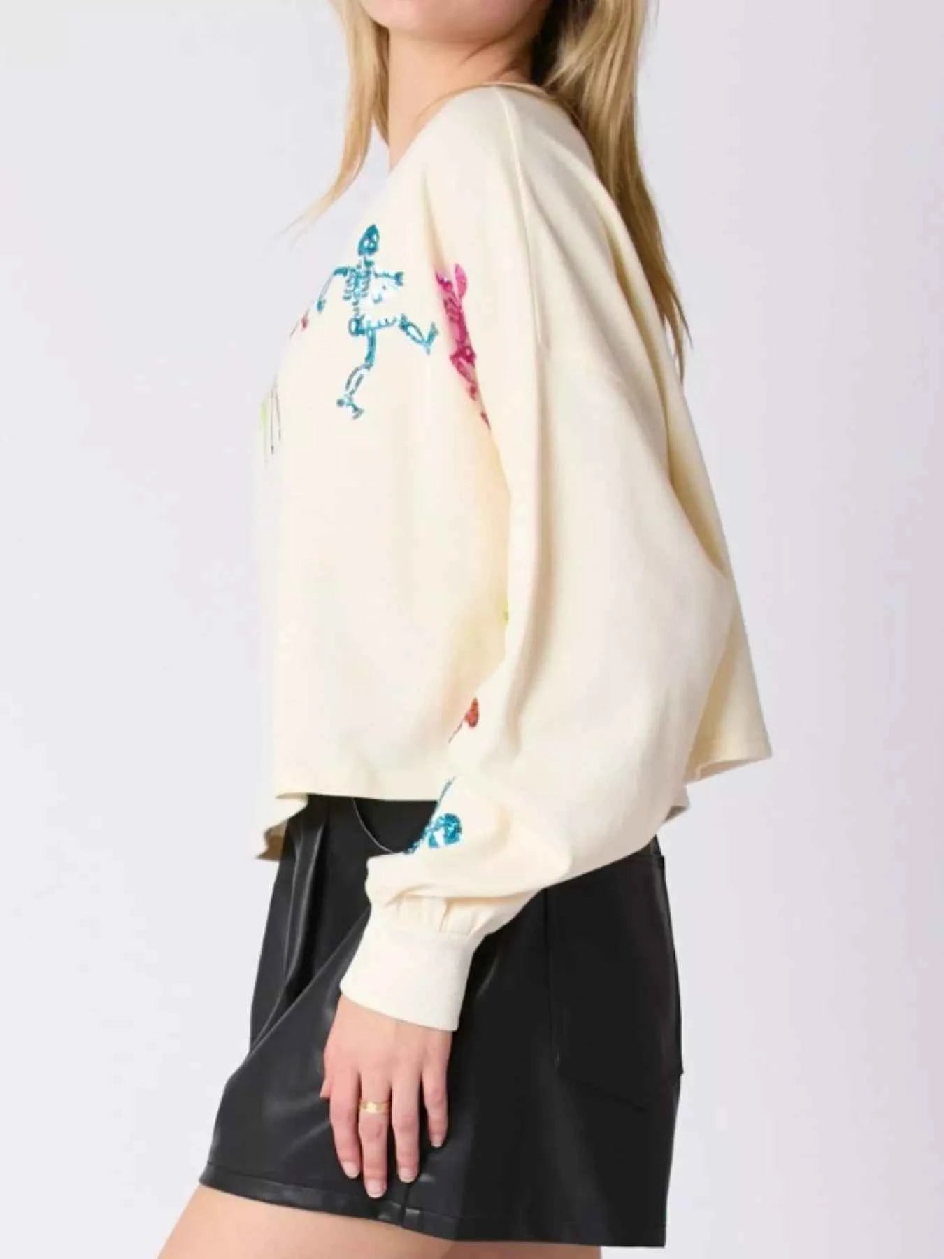 Halloween Colorful Sequin Skeleton Sweatshirt