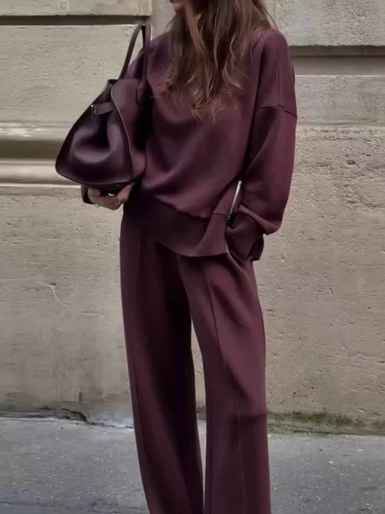 Turtleneck Side Zipper Sweatshirt and Pants Set