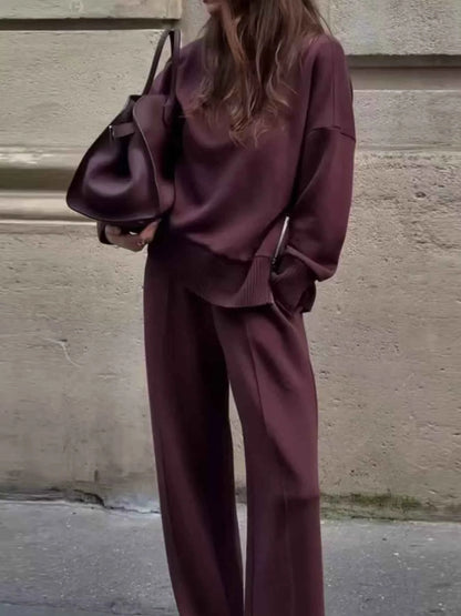 Turtleneck Side Zipper Sweatshirt and Pants Set