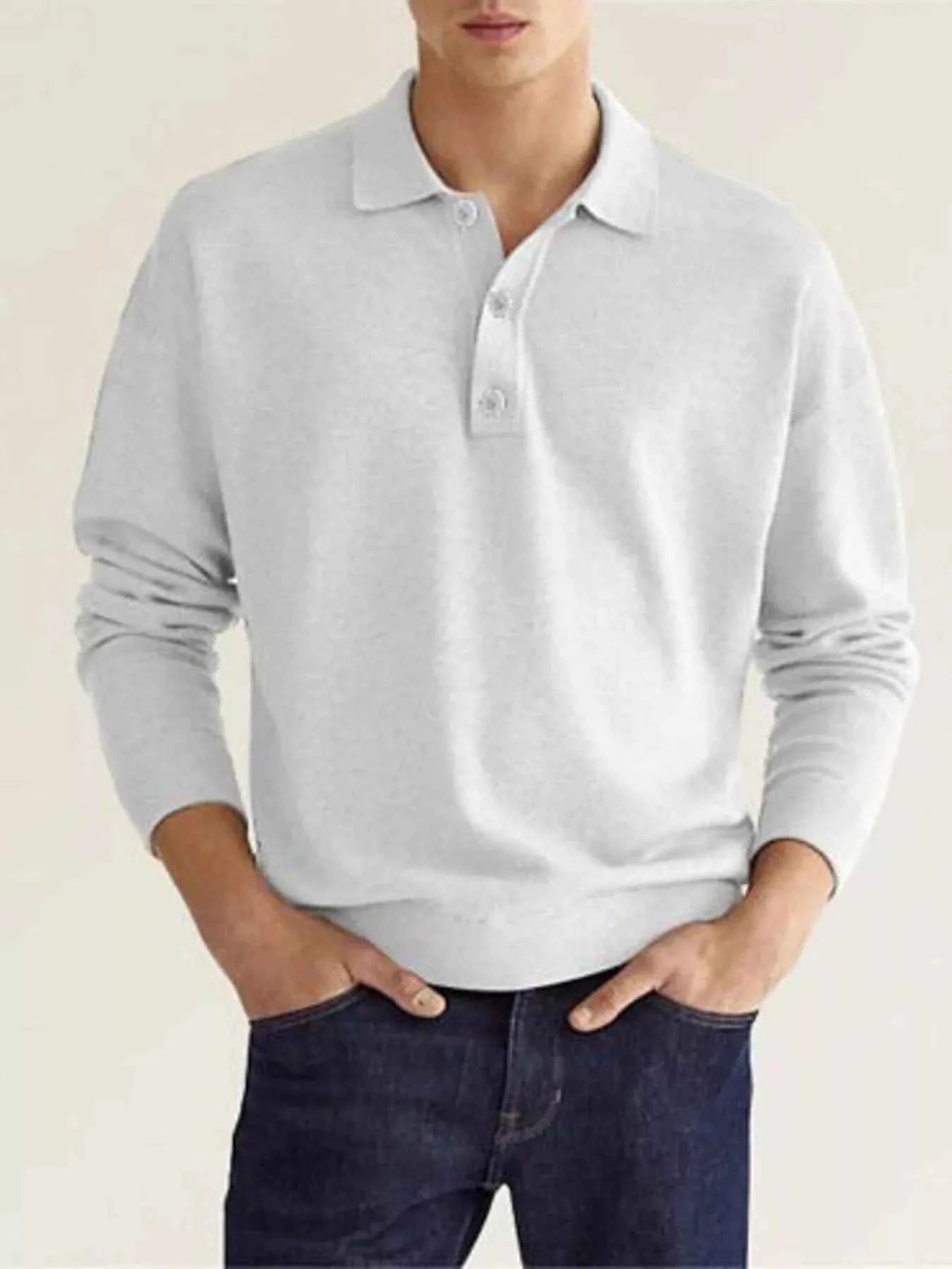 Men's Plus Size Long Sleeve Casual Polo Shirt