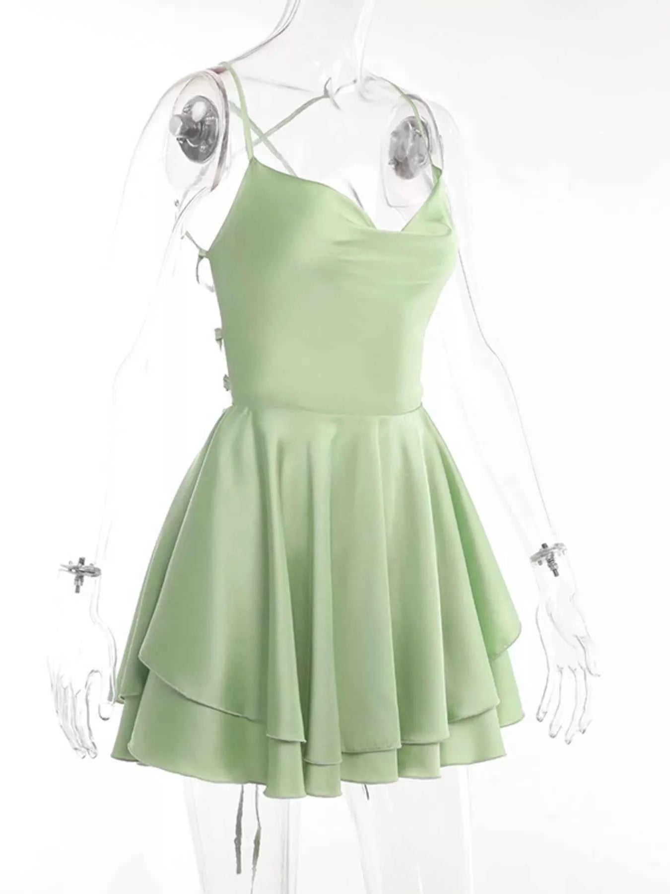 Backless Layered Ruffled Cami Dress