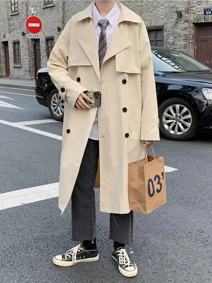 Men's Collared Neck Long Sleeve Trench Coat