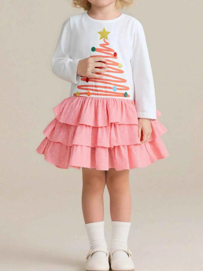 Children's Christmas Tree Ruffle Layered Dress