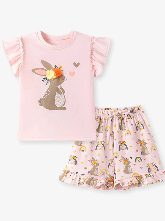 Children's Bunny Ruffle Sleeve Tank and Shorts Set