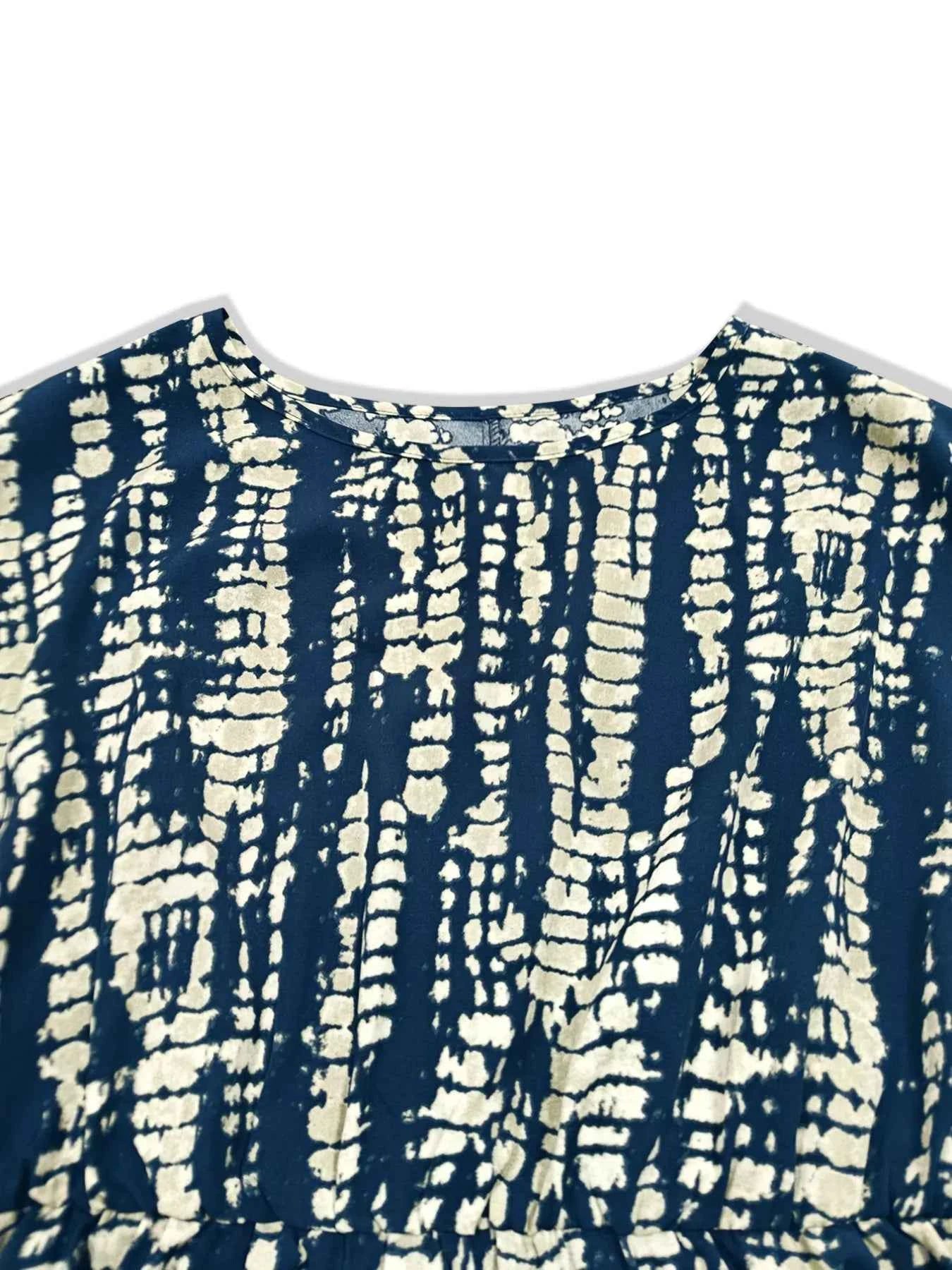 Plus Size Printed Long Sleeve Ruffle Hem Mini Dress