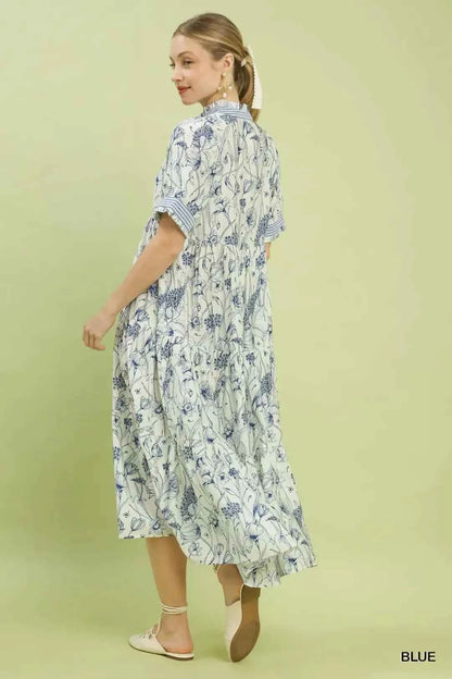 Umgee Floral Tiered Midi Dress with Ruffle Trim
