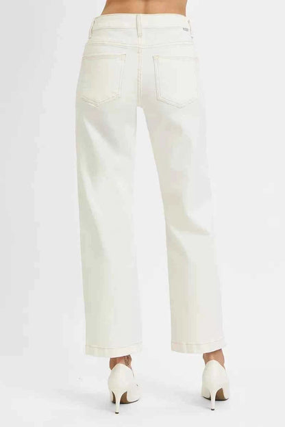 RISEN Full Size Tummy Control Mid Rise Ankle Straight Jeans Plus Size