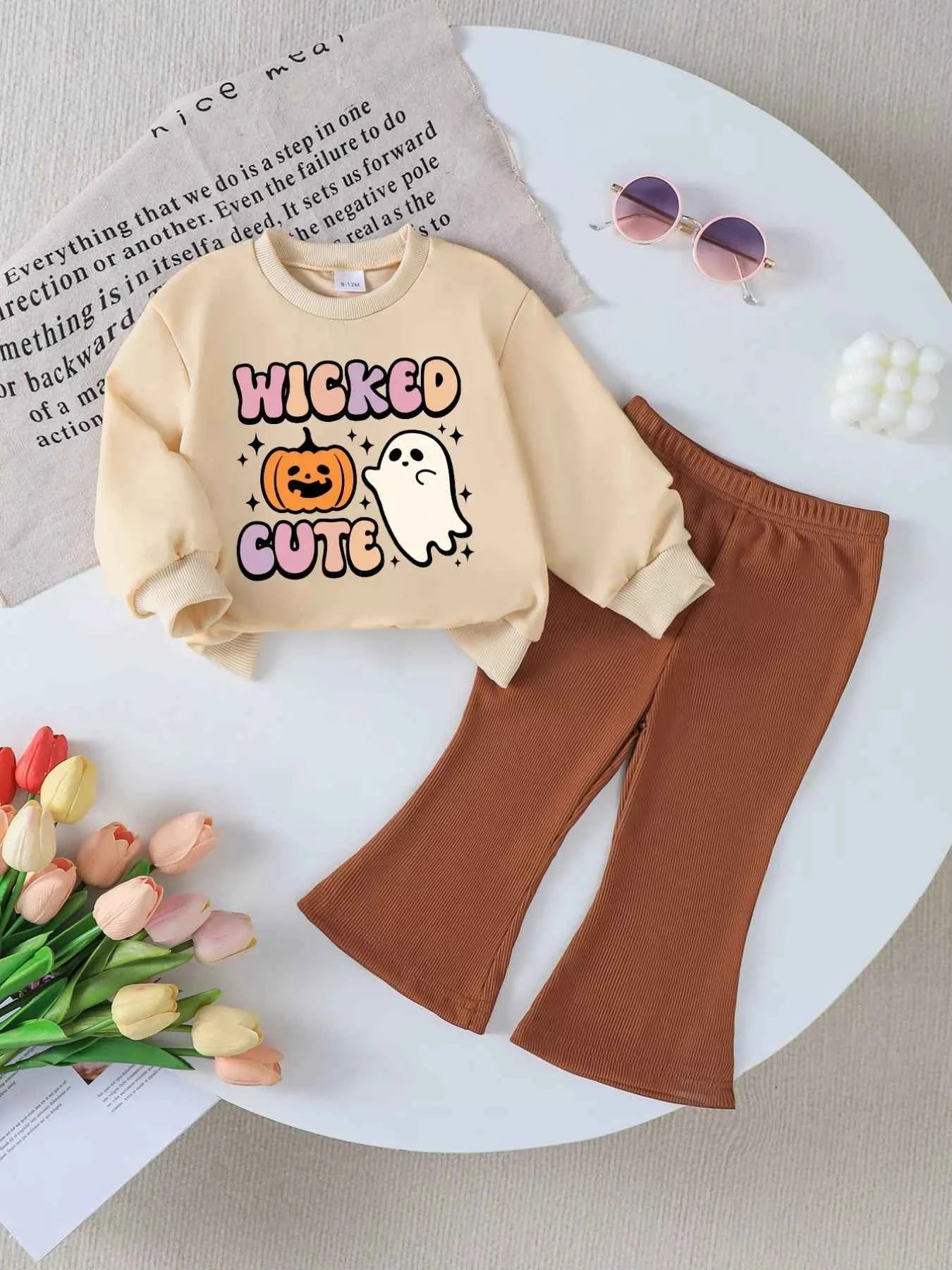 Children's Halloween Graphic Round Neck Top and Pants Set