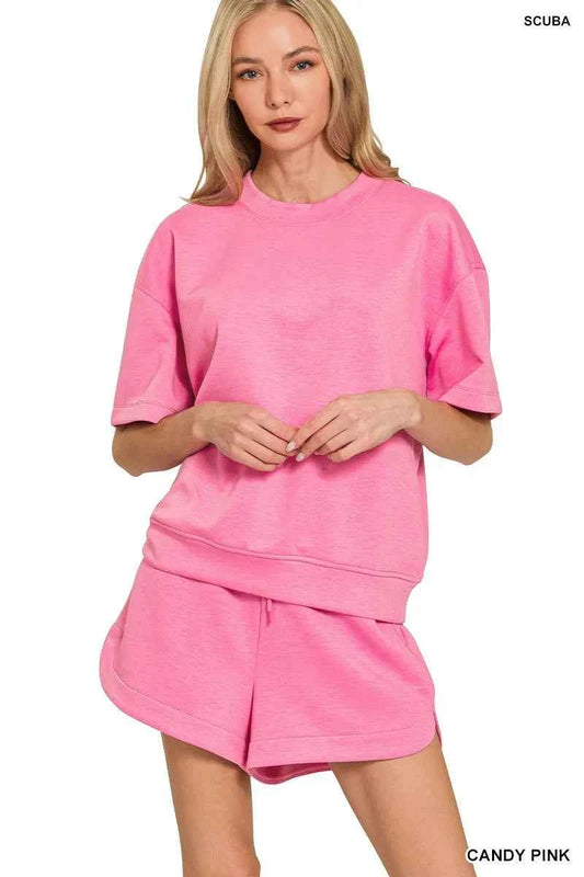 Zenana Scuba Short Sleeve Top & Shorts Set