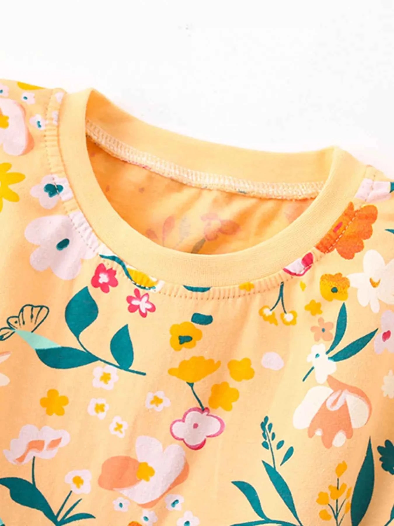 Children's Floral Print Ruffle Trim T-Shirt and Shorts Set