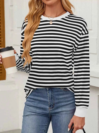 Striped Round Neck Long Sleeve T-Shirt