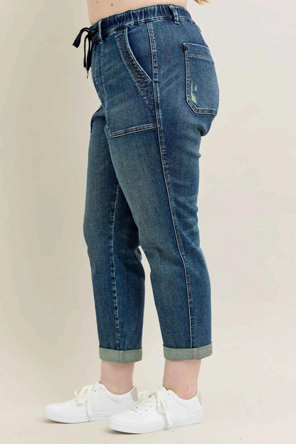 Judy Blue Full Size HW Vintage Wash Jeans w/ Drawstring Plus Size