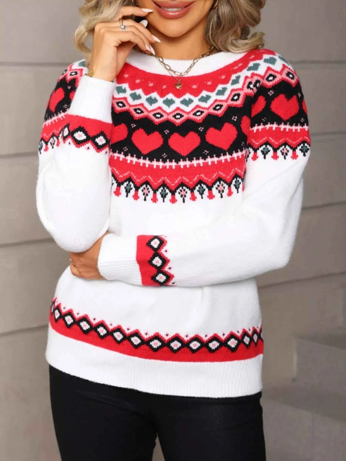 Valentine's Day Heart Pattern Knitted Sweater