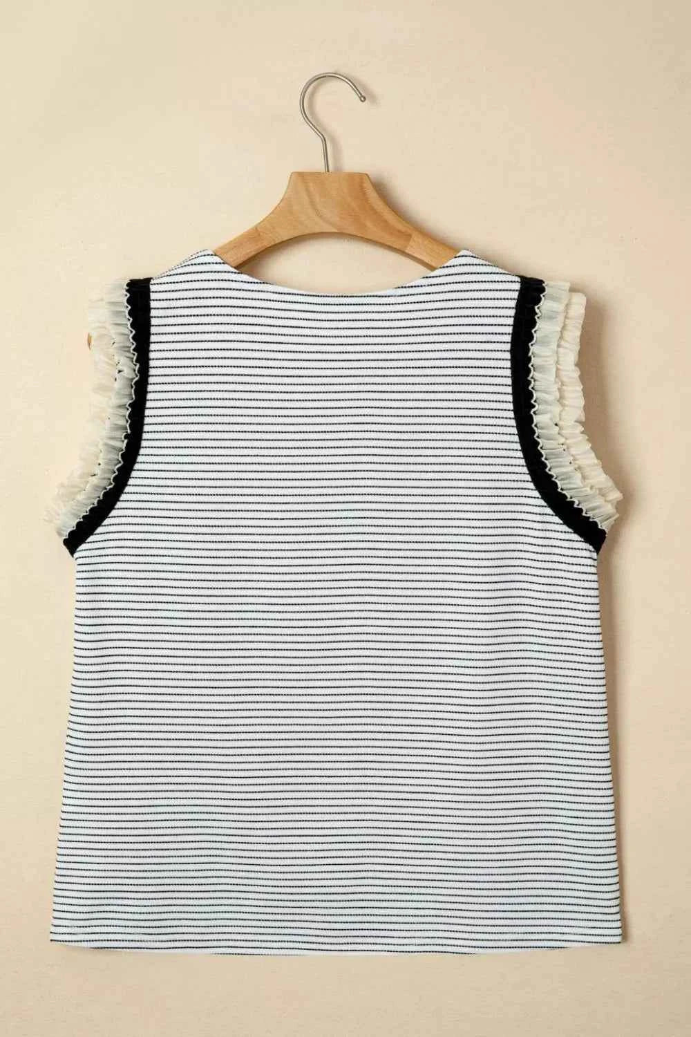Stripe Contrasted Ruffle Trim Casual Tank Top