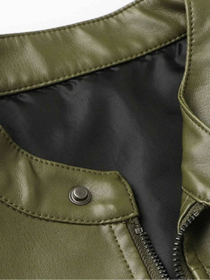 Men's Full Size Leather Zip Up Jacket Plus Size