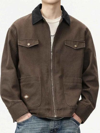Men's Full Size Zip-Up Long Sleeve Jacket Plus Size