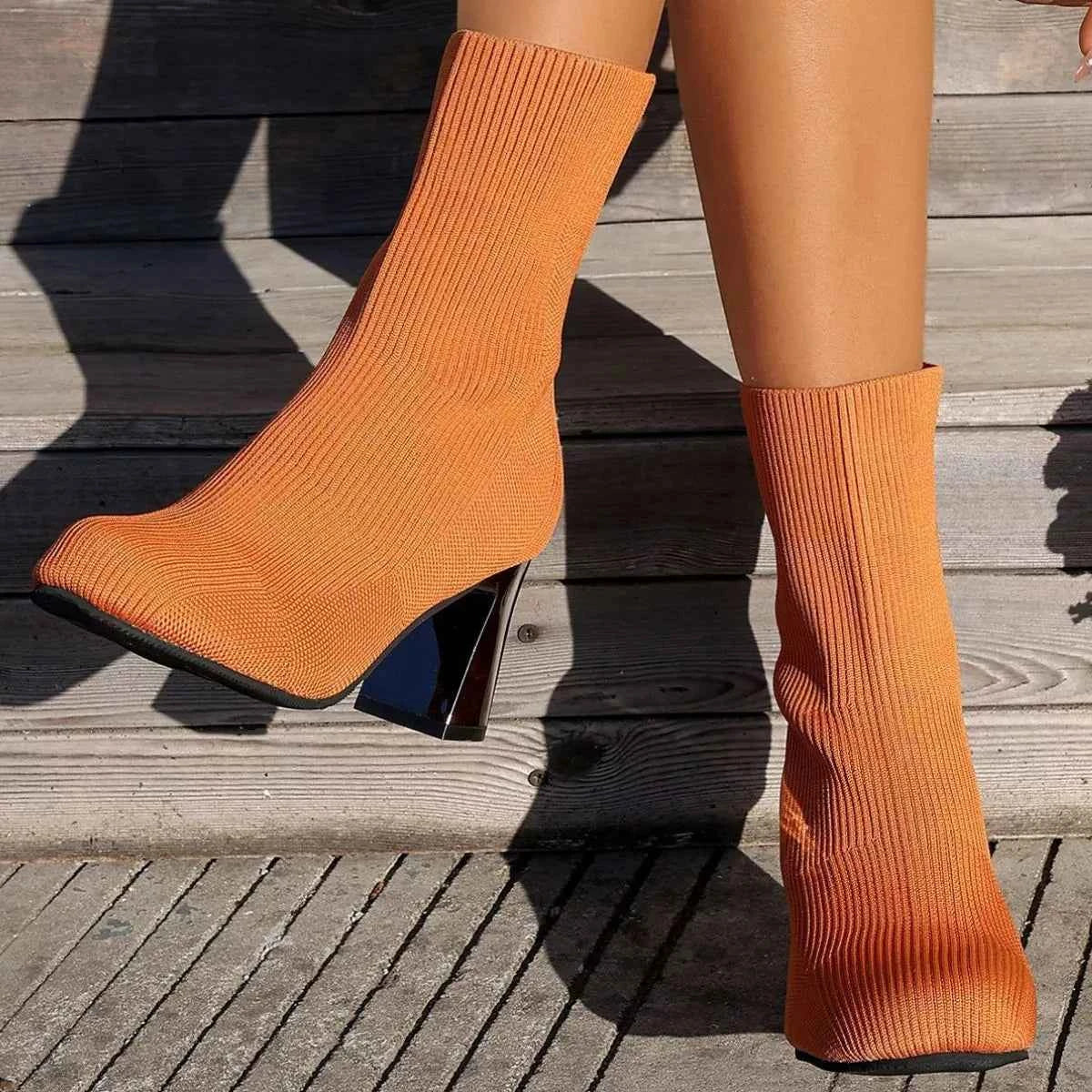 Round Toe Block Heels Boots