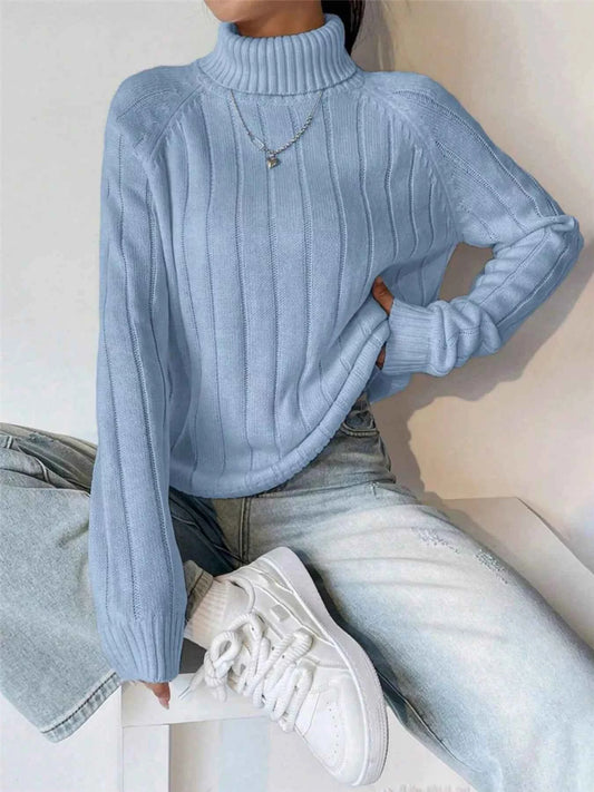 Ribbed Turtleneck Long Sleeve Sweater