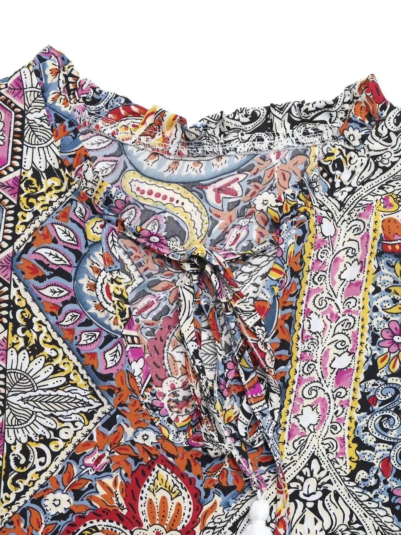 Paisley Print Tie Neck Sleeveless Midi Dress