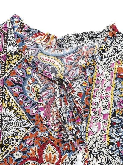 Paisley Print Tie Neck Sleeveless Midi Dress