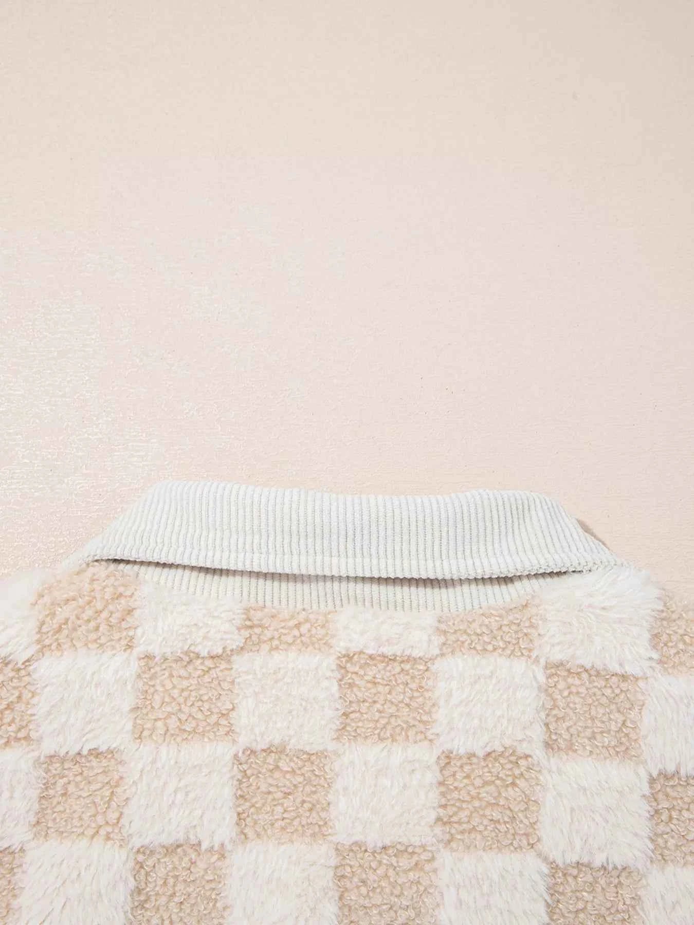 Checker Sherpa Corduroy Patchwork Zip Up Jacket