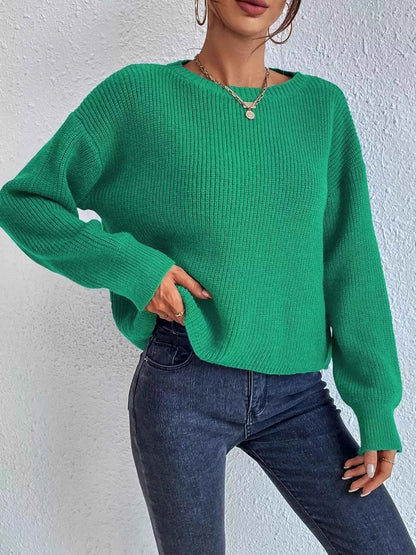 Ribbed Knit Dropped Shoulder Sweater