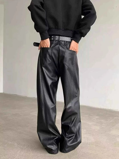 Men's Full Size Leather Wide-Leg Pants Plus Size