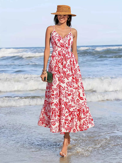 Printed Spaghetti Strap Midi Dress