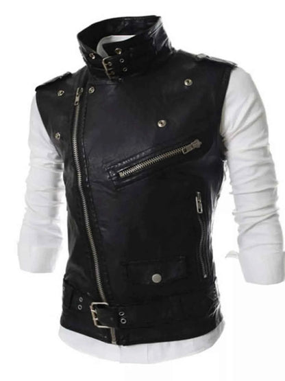 Men's Plus Size Asymmetrical Zipper Adjustable Belt Buckle Vest