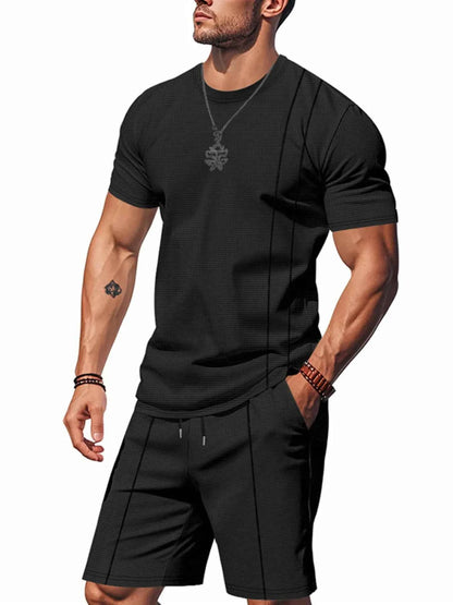 Men's Full Size Round Neck Short Sleeve Top and Shorts Set Plus Size