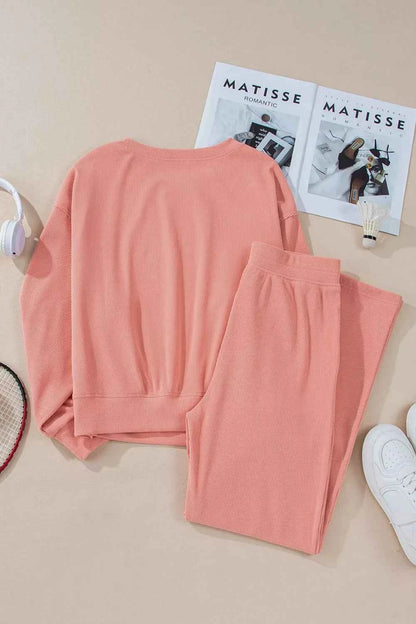 Ribbed Round Neck Top and Pants Set
