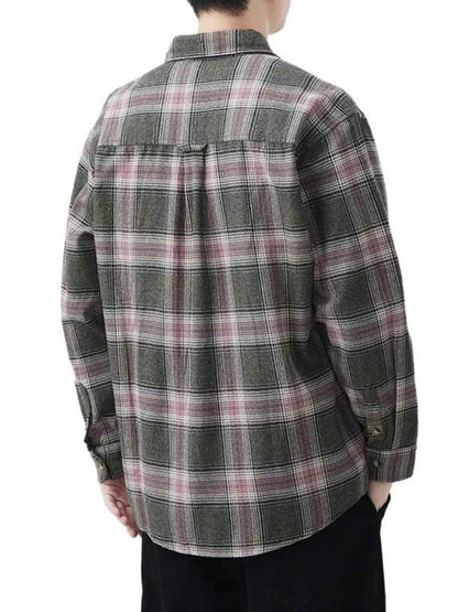 Men's Plus Size Plaid Button Up Long Sleeve Shirt