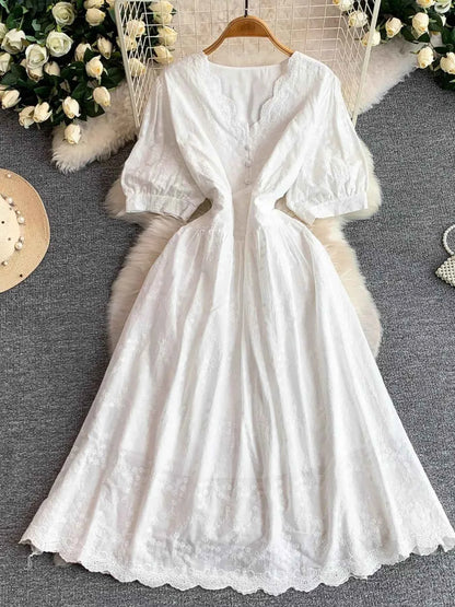 Lace Detail A-Line Midi Dress