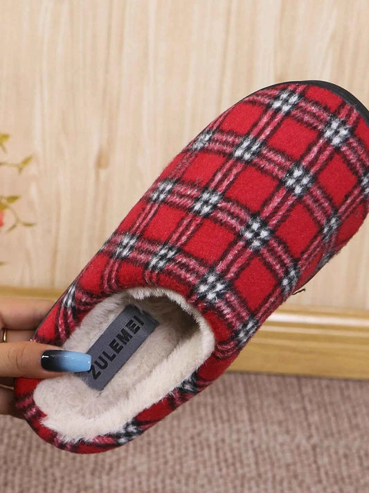 Plaid Fleece Lined Cozy Indoor Slippers