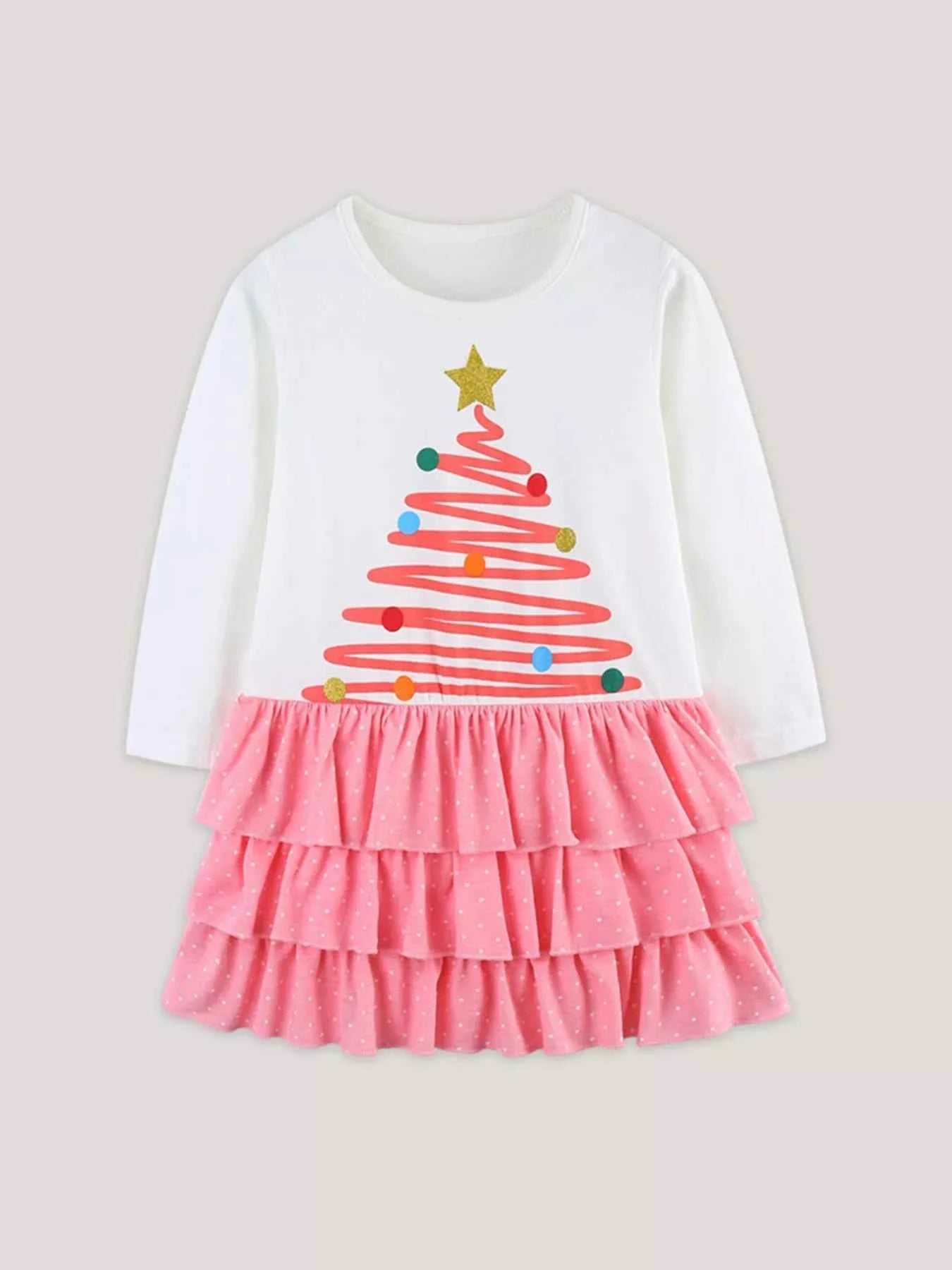 Children's Christmas Tree Ruffle Layered Dress