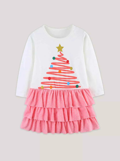 Children's Christmas Tree Ruffle Layered Dress
