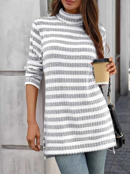 Striped Turtleneck Long Sleeve Knit Top