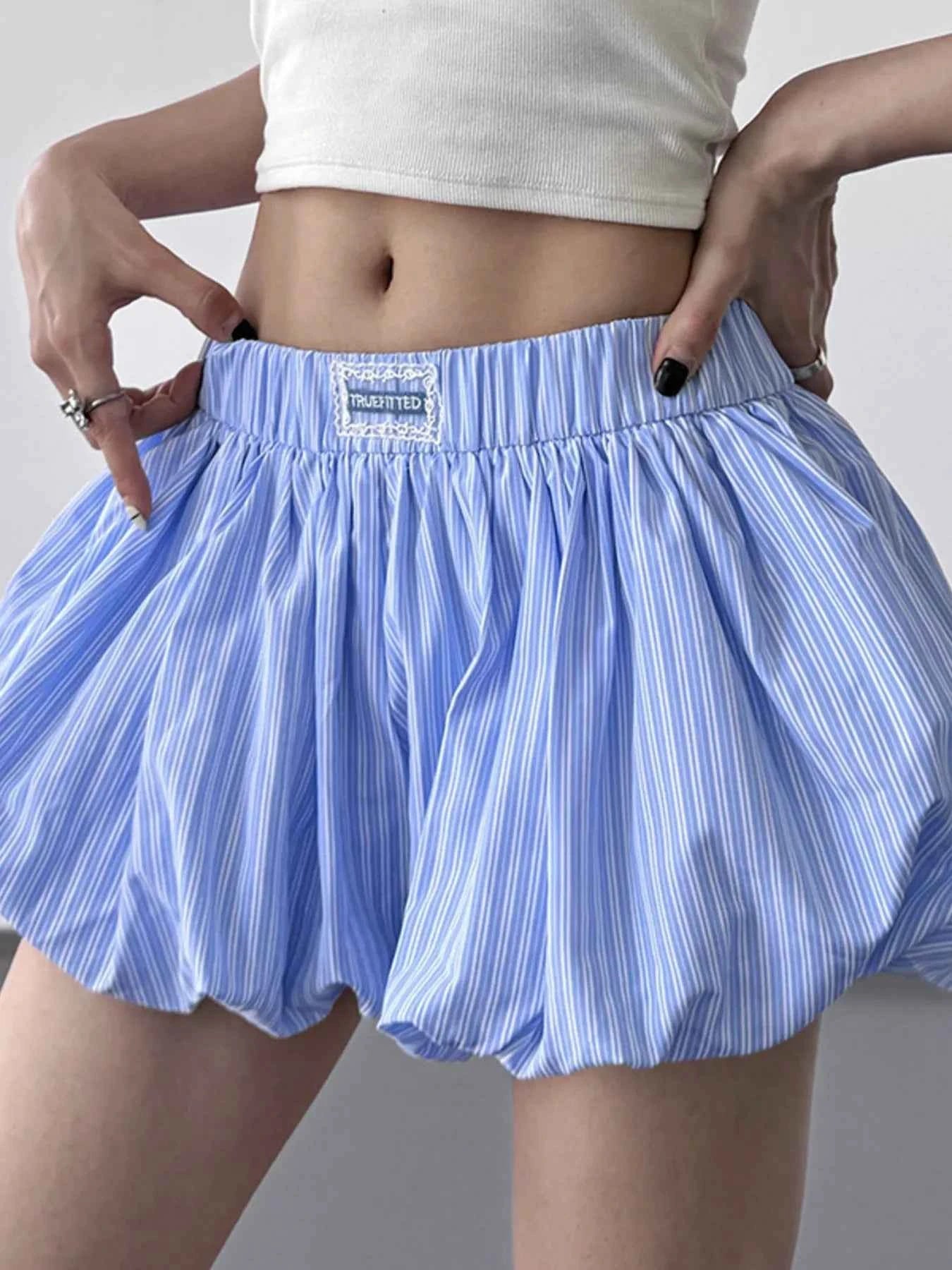 Striped Bubble Hem Casual Shorts